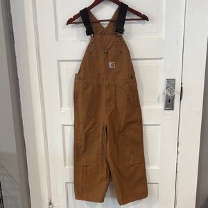 Kids size 8 100% cotton Carhartt Brown Bib Overalls with Logo Patch